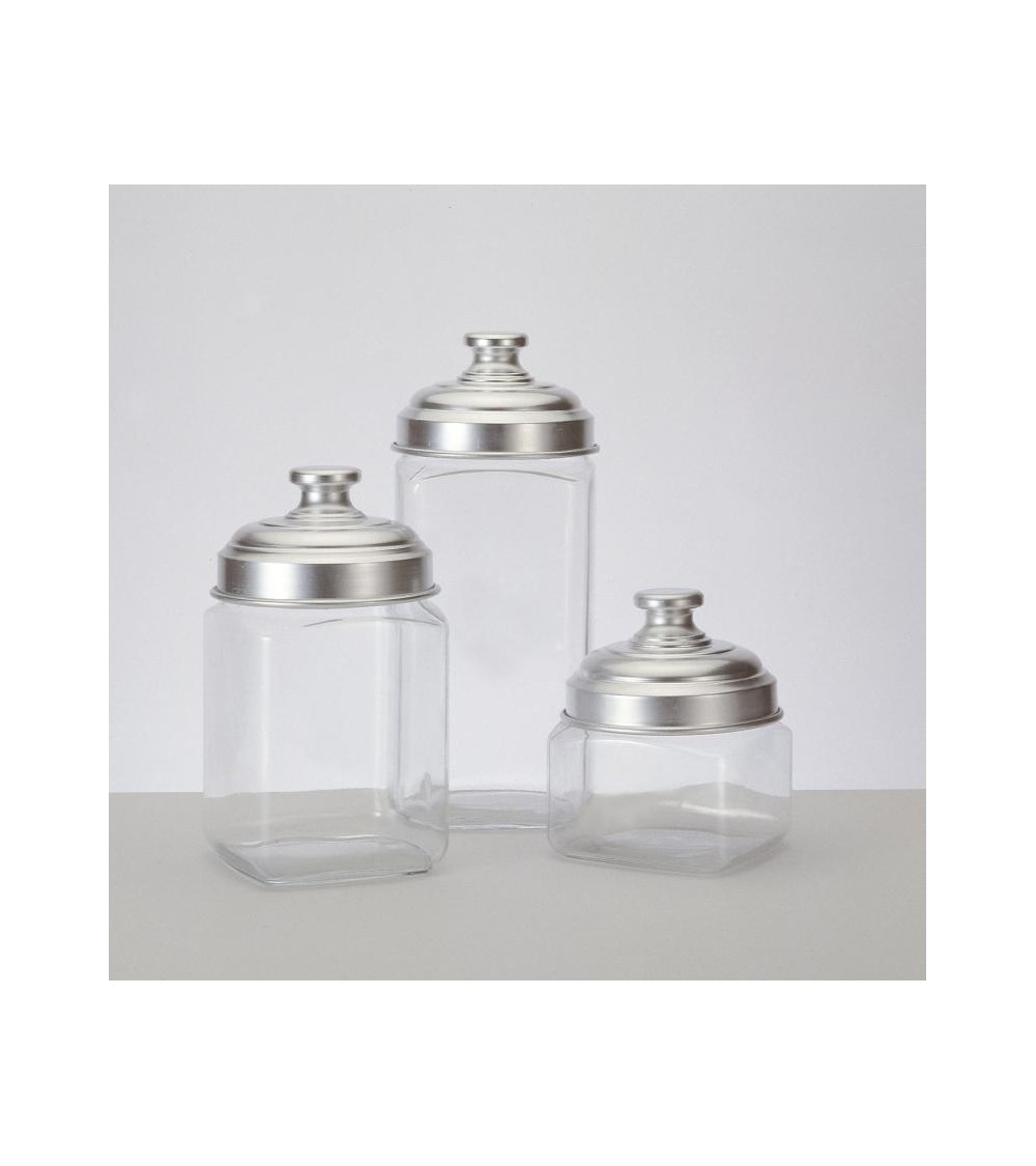 Set of 3 Glass Kitchen Jars with Flat Cap in Matt Aluminum - Ottinetti -  - 
