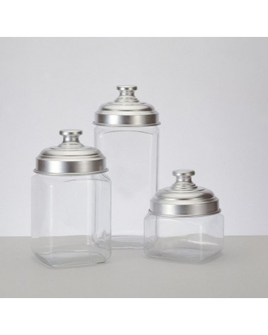 Set of 3 Glass Kitchen Jars with Flat Cap in Matt Aluminum - Ottinetti -  - 