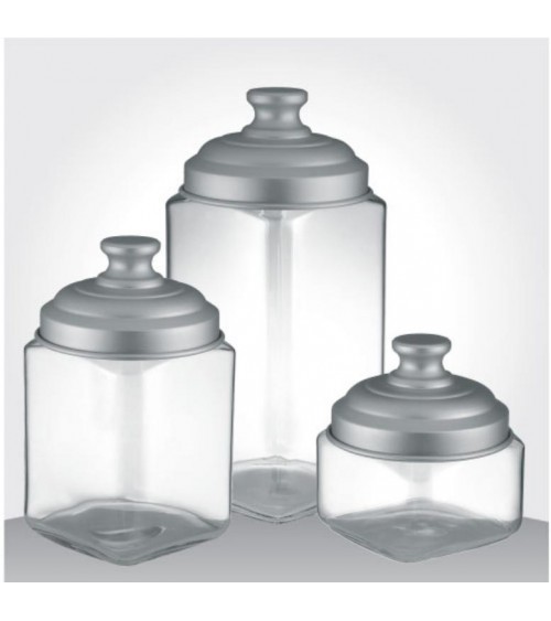 Set 3 Barattoli da Cucina in Vetro con Tappo Piatto in Alluminio Satinato - Ottinetti - 