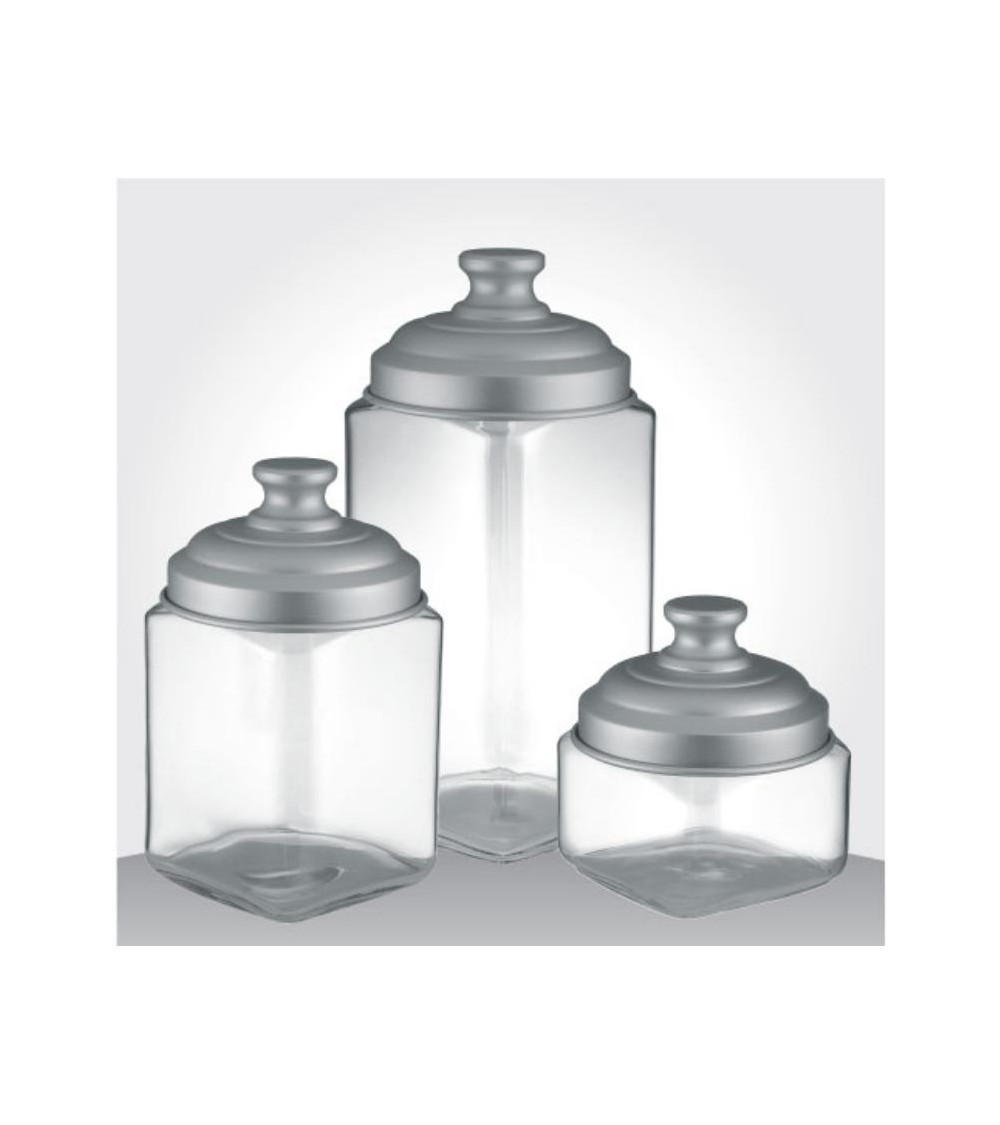 Set of 3 Glass Kitchen Jars with Flat Cap in Satin Aluminum - Ottinetti -  - 