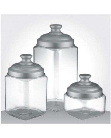 Set of 3 Glass Kitchen Jars with Flat Cap in Satin Aluminum - Ottinetti -  - 