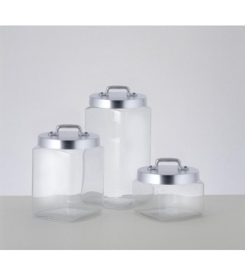 Set de 3 Pots de Cuisine en Verre avec Bouchon et Pont en Aluminium Mat - Ottinetti - 