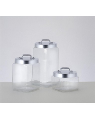 Set of 3 Glass Kitchen Jars with Cap and Mat Aluminum Bridge - Ottinetti -  - 