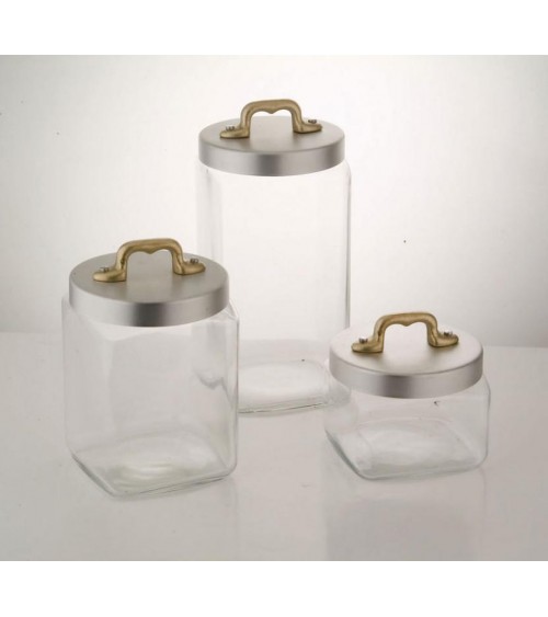 Set aus 3 Küchengläsern aus Glas mit Aluminiumdeckel und Messingbrücke – Ottinetti - 
