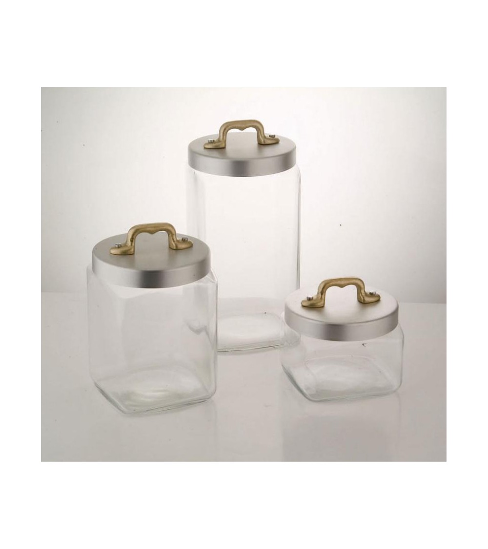Set 3 Barattoli da Cucina in Vetro con Tappo  in Alluminio e Ponticello in Ottone - Ottinetti - 