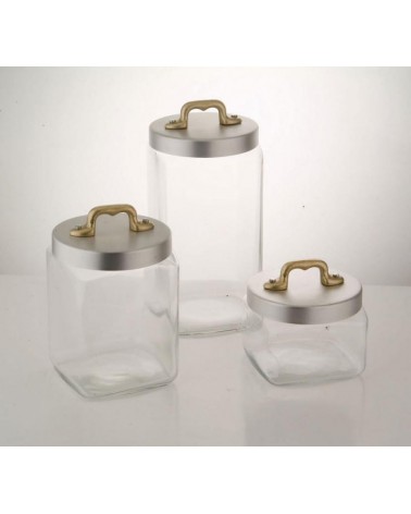 Set de 3 Pots de Cuisine en Verre avec Bouchon en Aluminium et Pont en Laiton - Ottinetti - 