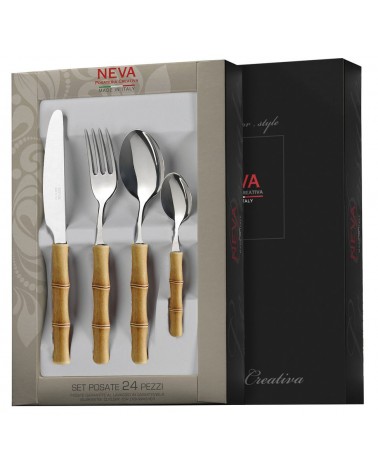 Service de Couverts Design Bambou 24 Pièces - Neva Posateria Creativa - coffret