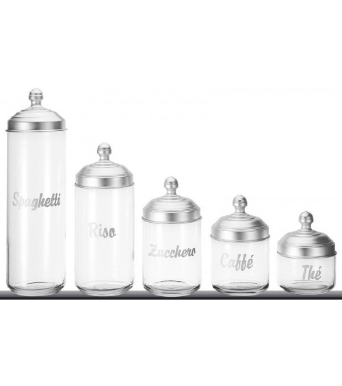 Set aus 5 Küchenbehältern aus Glas mit Beschriftung und mattem Aluminiumdeckel – Ottinetti - 