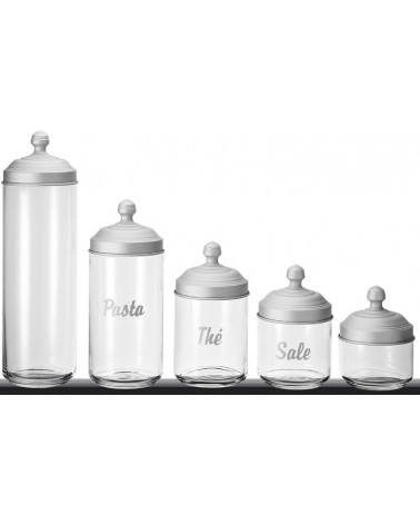 Ensemble de 5 récipients de cuisine en verre avec écriture et couvercle en aluminium satiné - Ottinetti - 