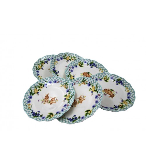 Set of 6 "Spring Easter" Dessert Saucers - Royal Family -  - 