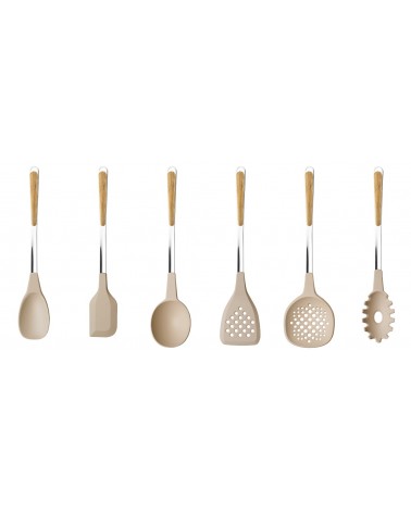 Set of 6 Pine Wood Kitchen Utensils - Neva Posateria -  - 