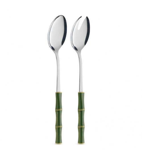 Coppia Insalata Con Manico Effetto Bamboo- Neva Posateria Creativa - verde