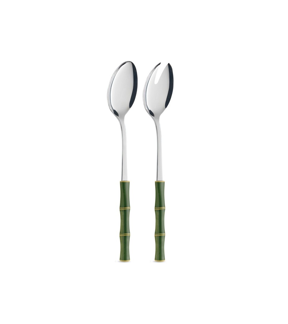 Coppia Insalata Con Manico Effetto Bamboo- Neva Posateria Creativa - verde
