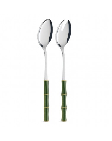 Coppia Insalata Con Manico Effetto Bamboo- Neva Posateria Creativa - verde