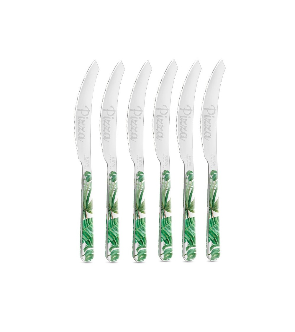 Set mit 6 Dschungelblatt-Pizzamessern – Neva Posateria Creativa - 