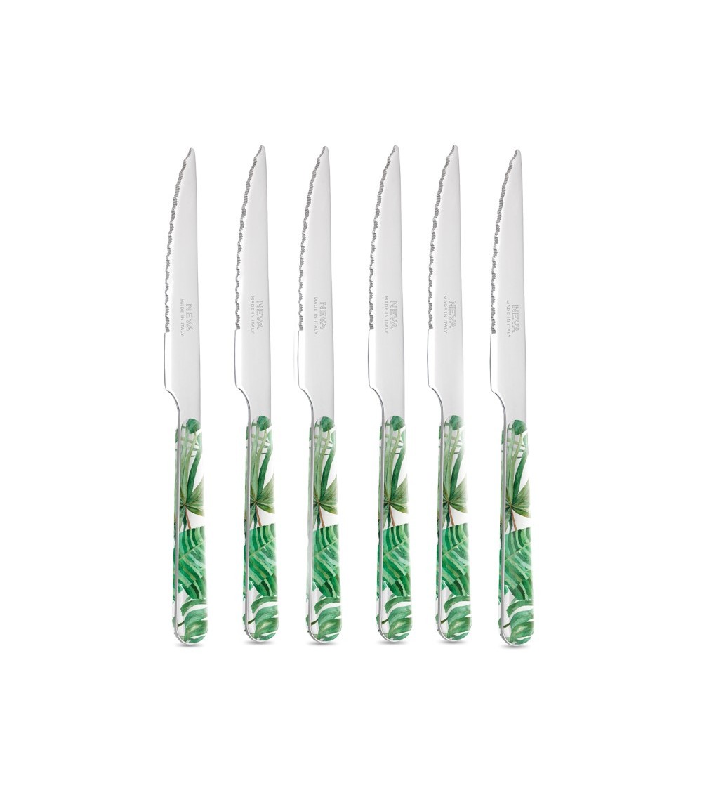 Set mit 6 Dschungelblatt-Steakmessern – Neva Posateria Creativa - 