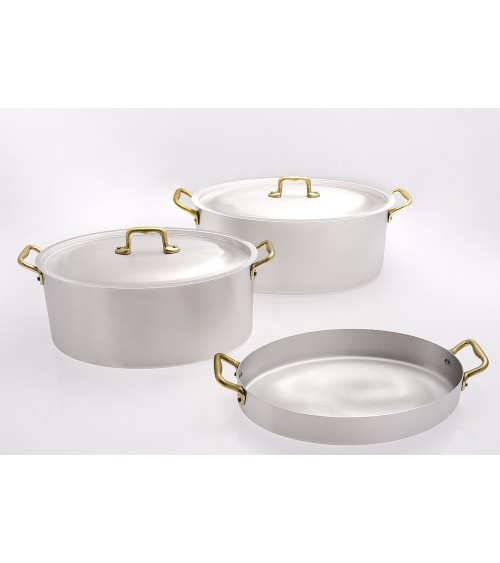 Casseruola Professionale Ovale Due Manici in Ottone con Coperchio - 