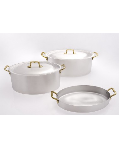 Casseruola Professionale Ovale Due Manici in Ottone con Coperchio - 