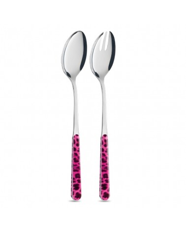 Coppia Insalata con Decoro Animalier Leopardato rosa  e nero - Neva Posateria Creativa