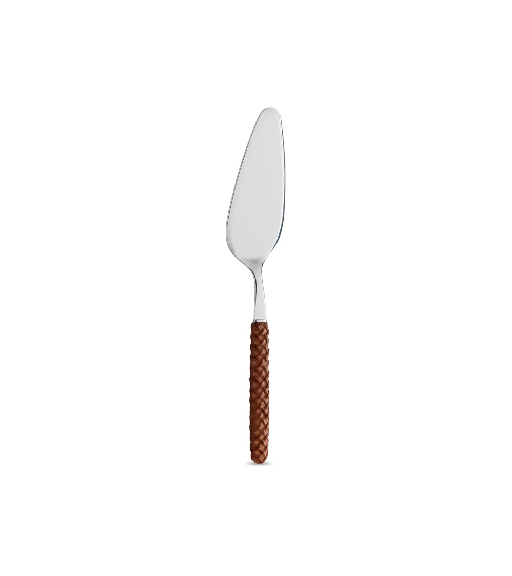 Leather brown Intreccio cake server - Neva Posateria Creativa