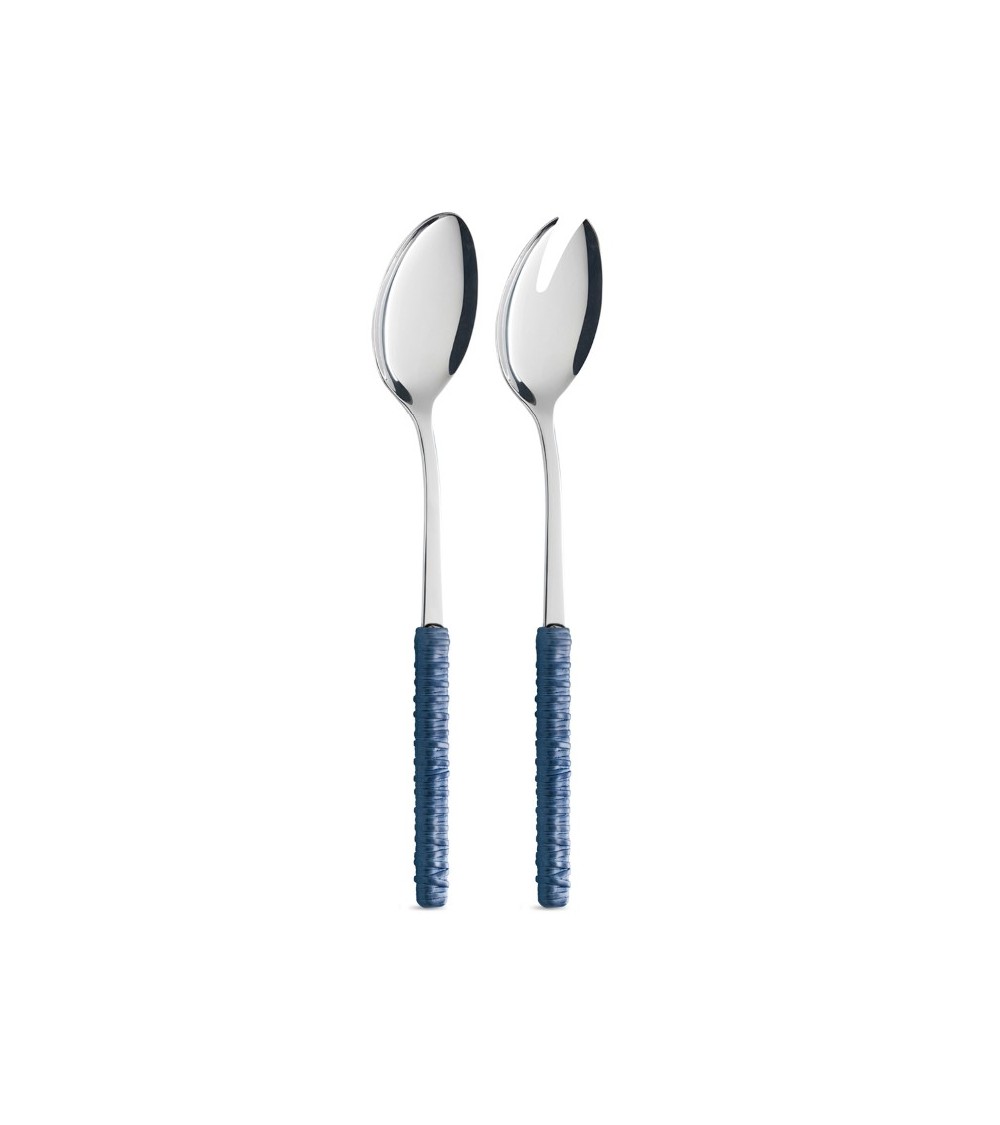 Coppia Insalata con Decoro Rattan blu - Neva Posateria