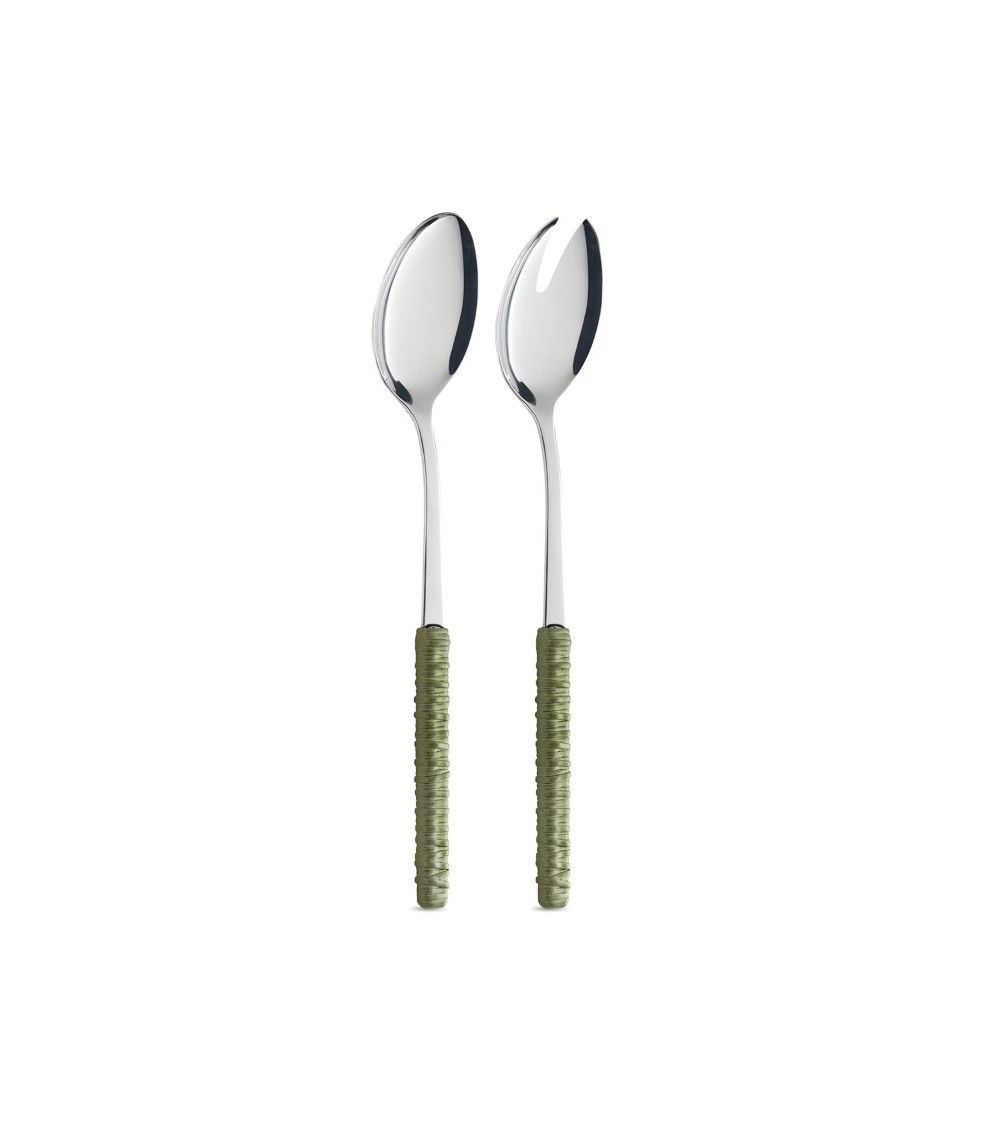 Salad Pair with Sage Green Rattan Decoration - Neva Posateria