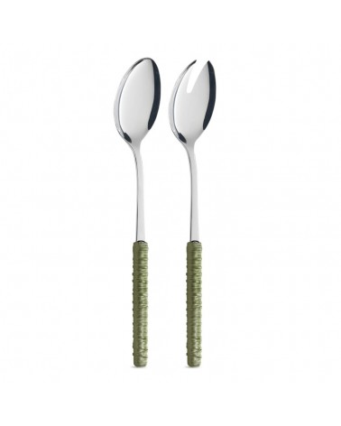 Salad Pair with Sage Green Rattan Decoration - Neva Posateria