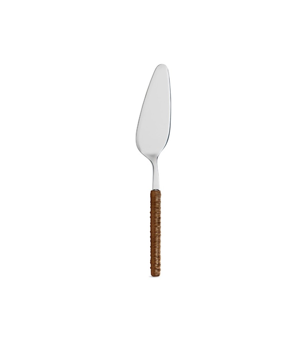 Cake server with leather brown rattan decoration - Neva Posateria
