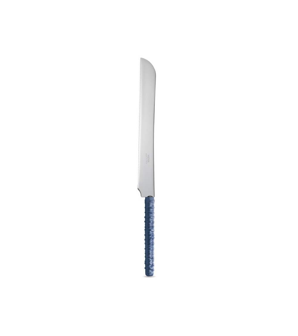 Cake Knife with Blue Rattan Decoration - Neva Posateria