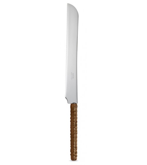 Cake Knife with Leather Brown Rattan Decoration - Neva Posateria