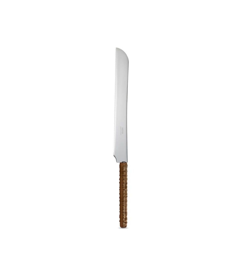 Coltello per Torta con Decoro Rattan marrone cuoio - Neva Posateria