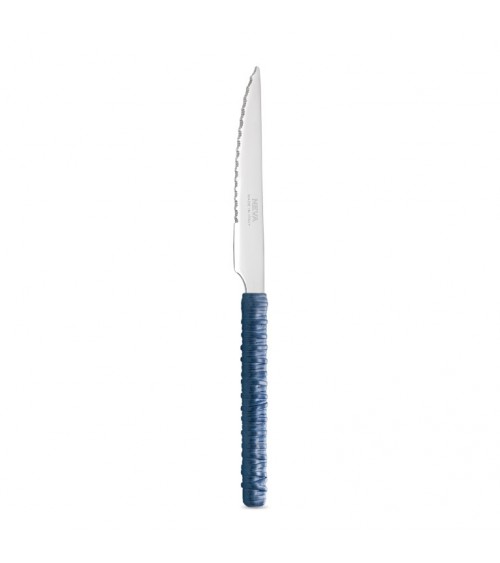 Coltello Bistecca con Decoro Rattan blu - Neva Posateria