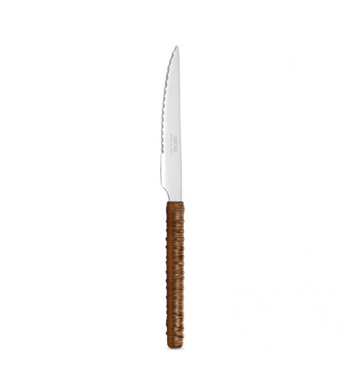 Coltello Bistecca con Decoro Rattan marrone cuoio - Neva Posateria