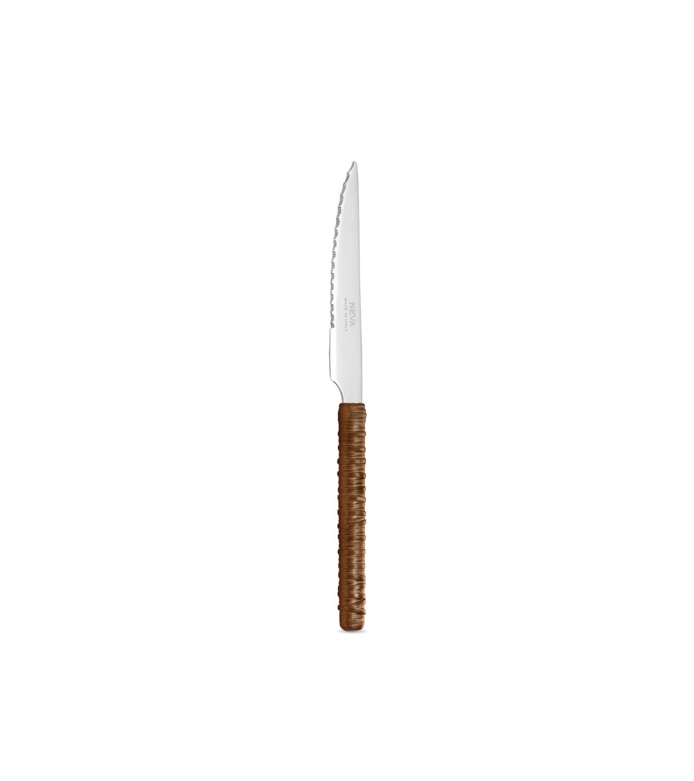 Coltello Bistecca con Decoro Rattan marrone cuoio - Neva Posateria