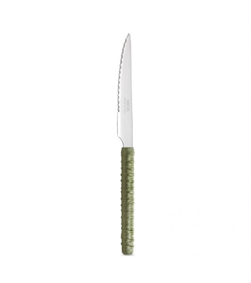 Couteau à Steak avec Décoration en Rotin Vert Sauge - Neva Posateria