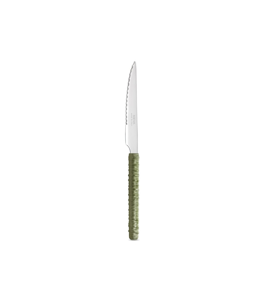 Coltello Bistecca con Decoro Rattan verde salvia - Neva Posateria