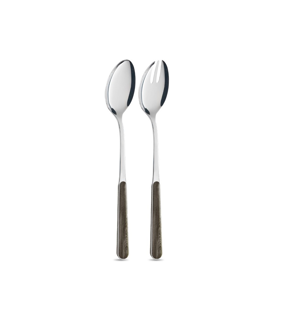 Salad Pair with Anthracite Pine Wood Effect Handle - Neva Posateria