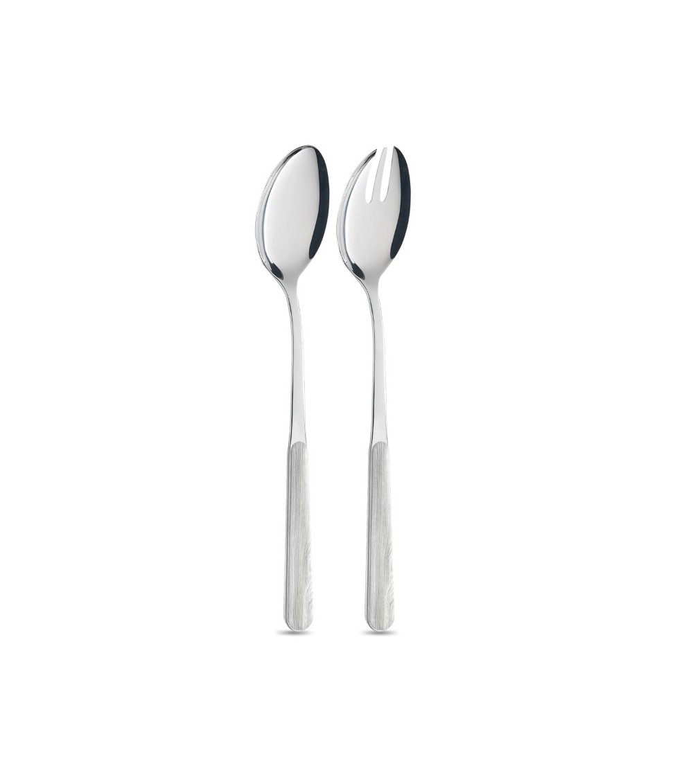 Salad Pair with Whitened Pine Wood Effect Handle - Neva Posateria