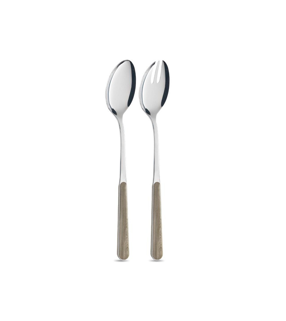 Paire de Salades avec Manche Effet Bois de Pin Gris Tourterelle - Neva Posateria