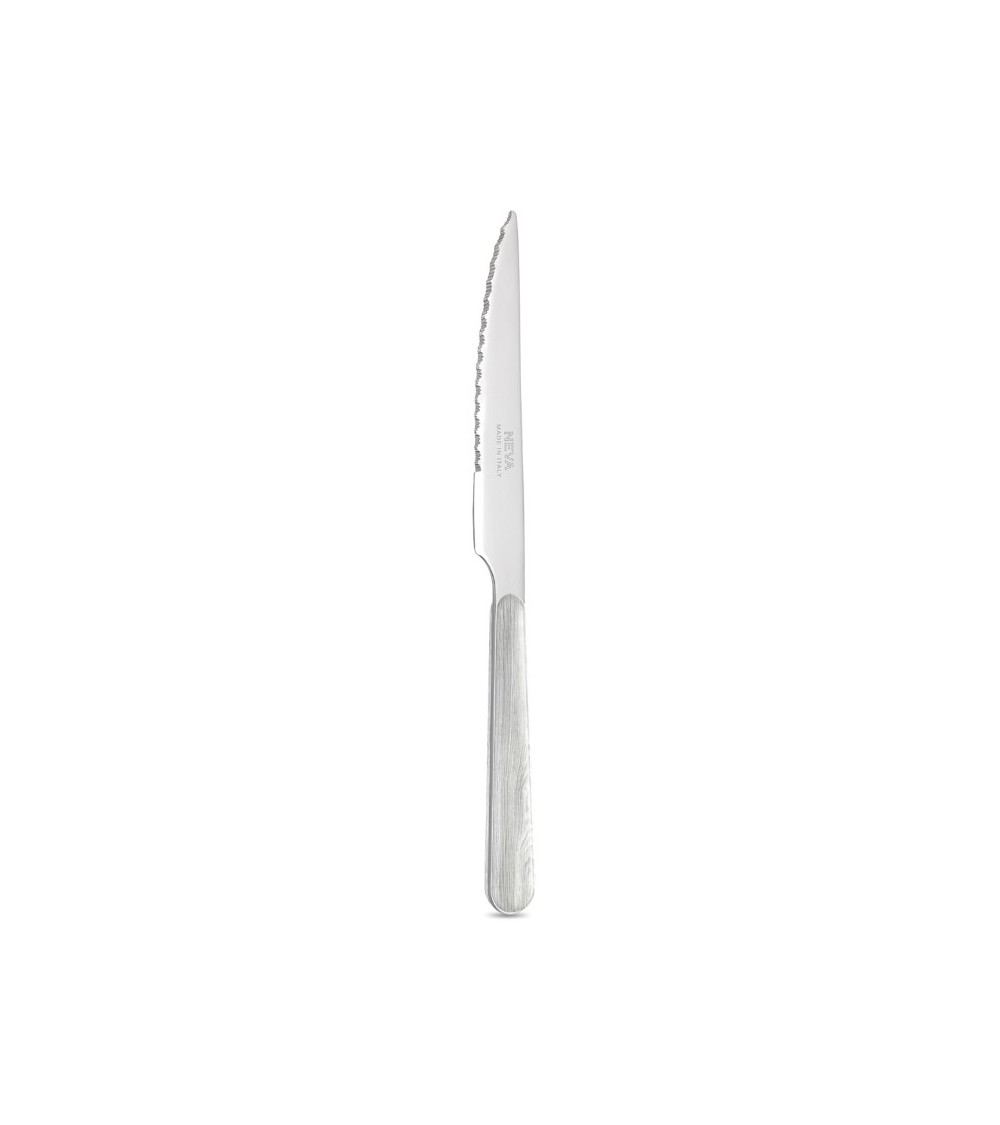Steak Knife with Whitened Pine Wood Effect Handle - Neva Posateria