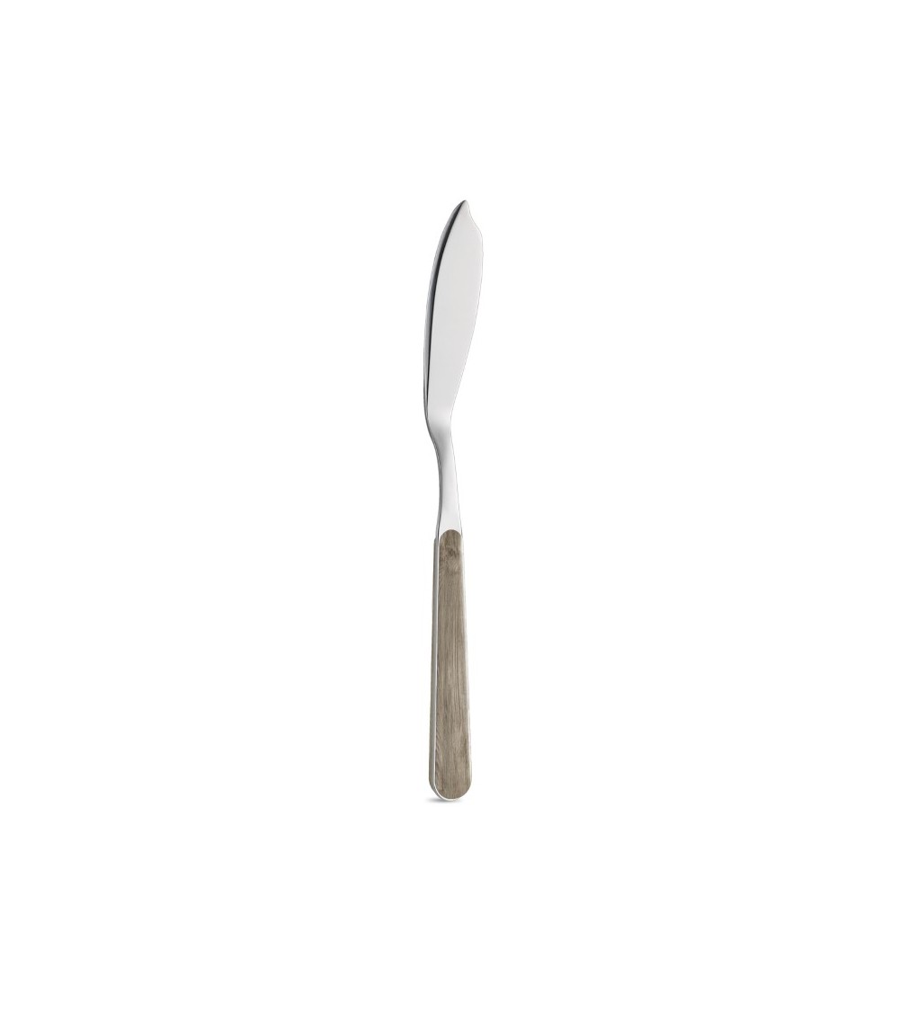 Fish Cutlery set 12 pieces with dove-grey pine wood effect handle - Neva