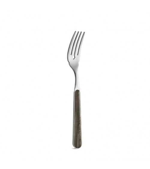 Fish Cutlery set 12 pieces with pine wood effect handle and anthracite fork - Neva