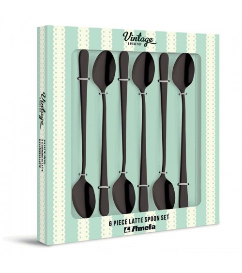 Amefa : Couverts en Acier Noir - Austin Vintage - Coffret de 6 Cuillères à Lait Noires -