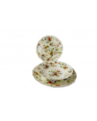 18-piece dinner set for six people, with delicate rose decoration in shabby chic / romantic style