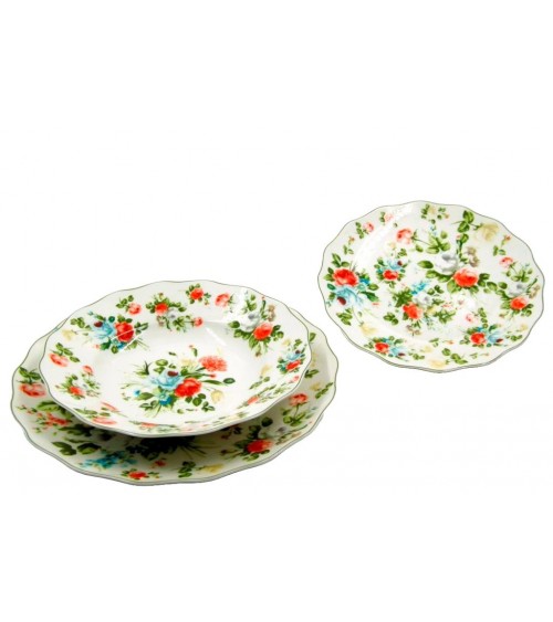 Plates Set 18 Pieces Fine Porcelain - New Spring Rose Collection - Provencal / Romantic Style -