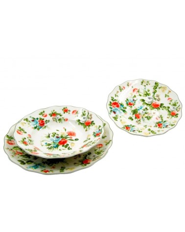 Plates Set 18 Pieces Fine Porcelain - New Spring Rose Collection - Provencal / Romantic Style -