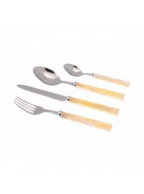Rivadossi Sandro Bamboo – Set mit 24 Besteckteilen aus Edelstahl mit Perlmuttgriff – Elfenbein