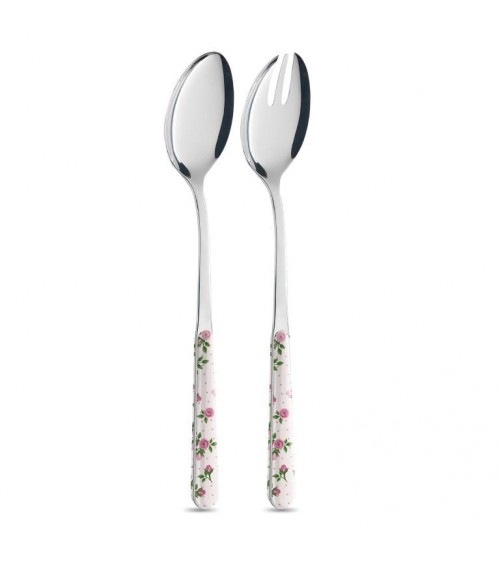 Salad Cutlery set 2pcs - Dark Pink Roses - Neva Posateria -