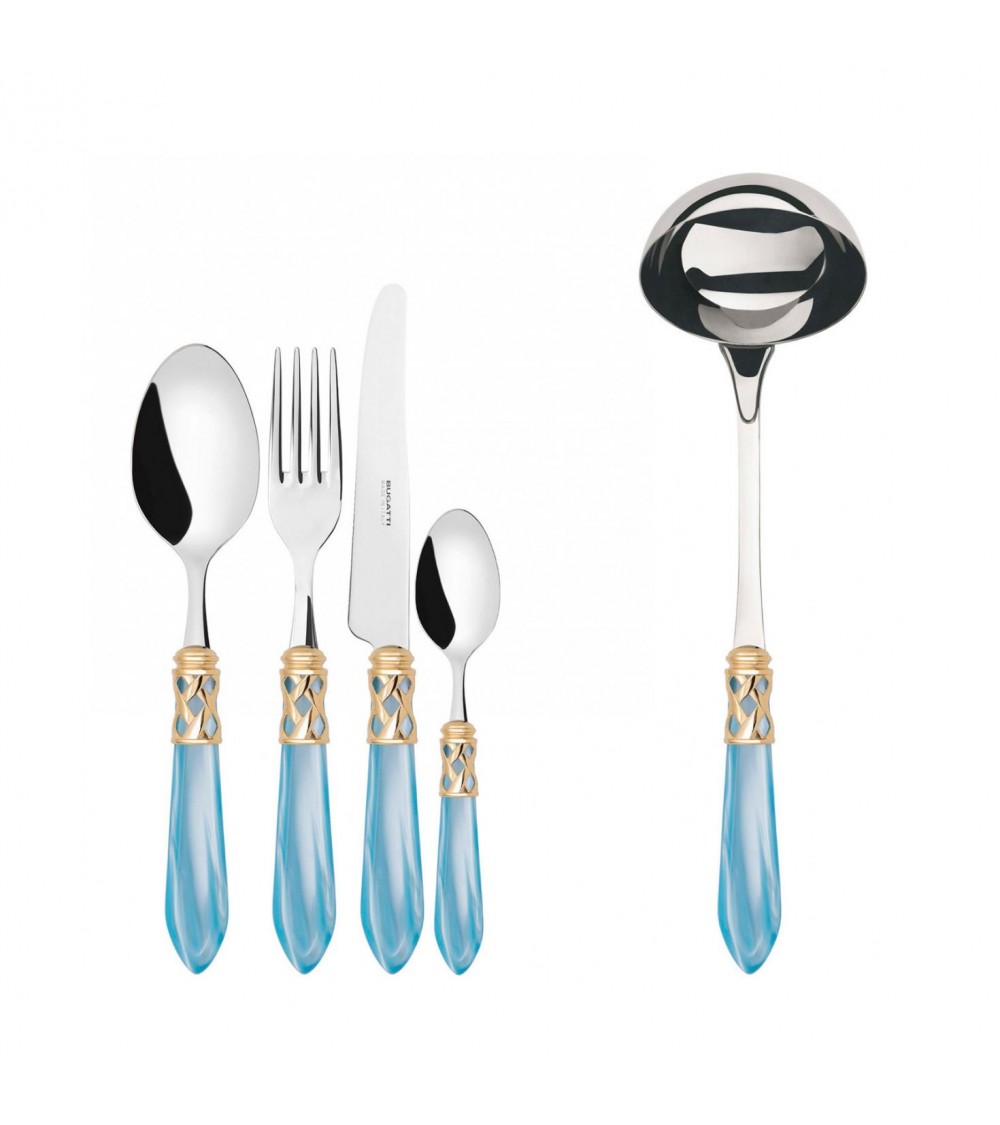 Casa Bugatti Farbiges Besteck – Aladdin-Goldring und Perlmutt-Finish – Hellblau