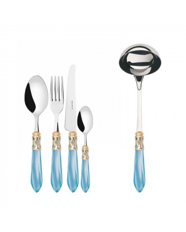 Casa Bugatti Farbiges Besteck – Aladdin-Goldring und Perlmutt-Finish – Hellblau